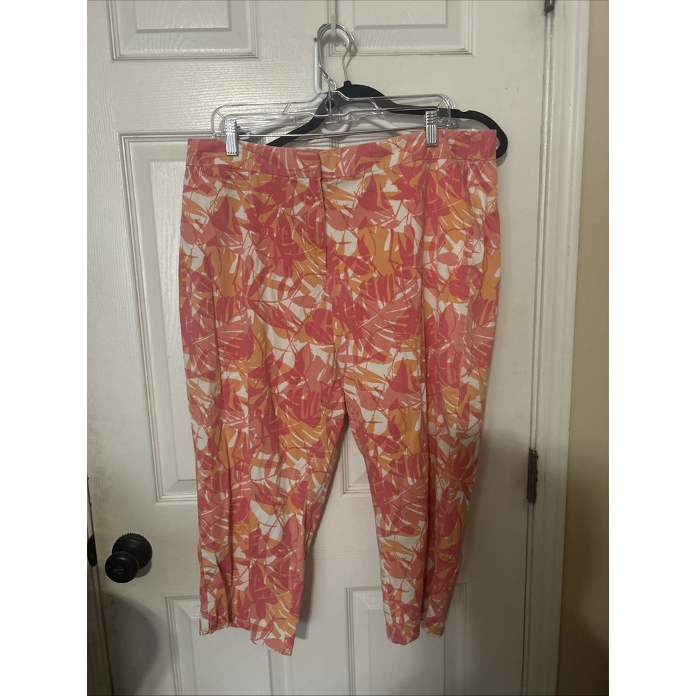 J Jill Women's  Stretch Capri Pants  Pink Orange Floral Size 16 98% Cotton